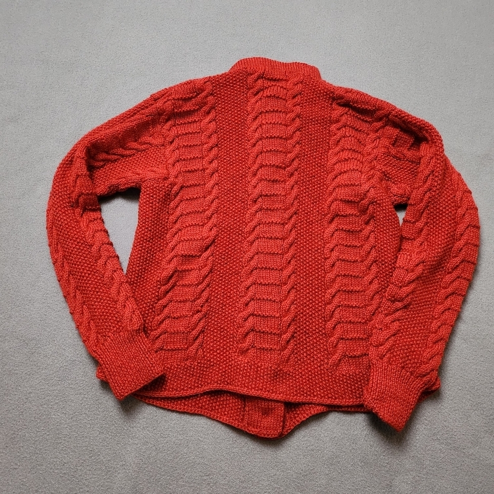 Hand Knit Cable Knit Wool Cardigan Sweater Cardigan Hand Knit Vtg - Picture 8 of 15